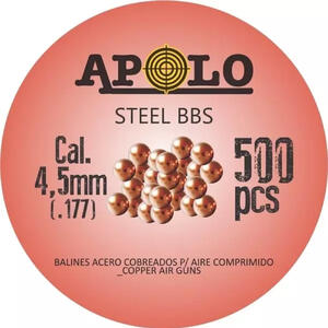 Balines Apolo BBS Acero Cobredado 4.5 / 0.177 x 500 unidades  5.2 grains / 0.34 gramos 19983
