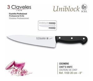 Cuchillo 3 Claveles acero inoxidable 20 Cm Uniblock cocinero