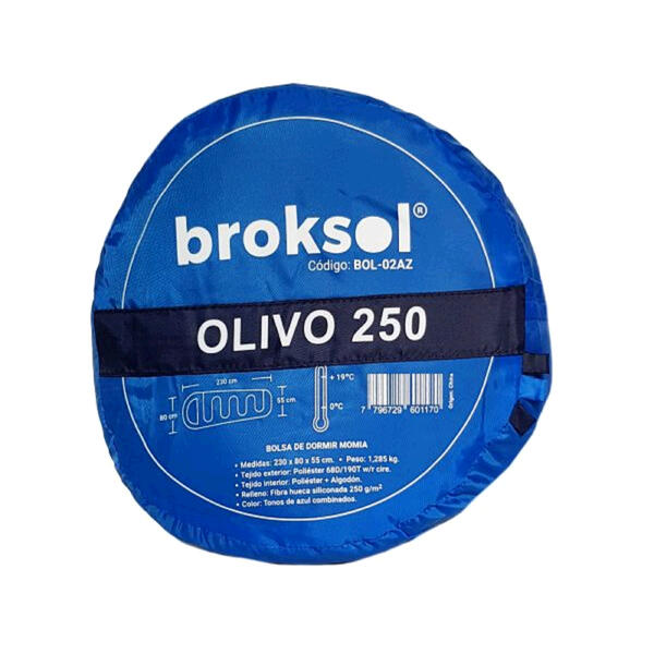 Bolsa de dormir Broksol Olivo 250 color azul medidas 230 X 80 X 55 cm