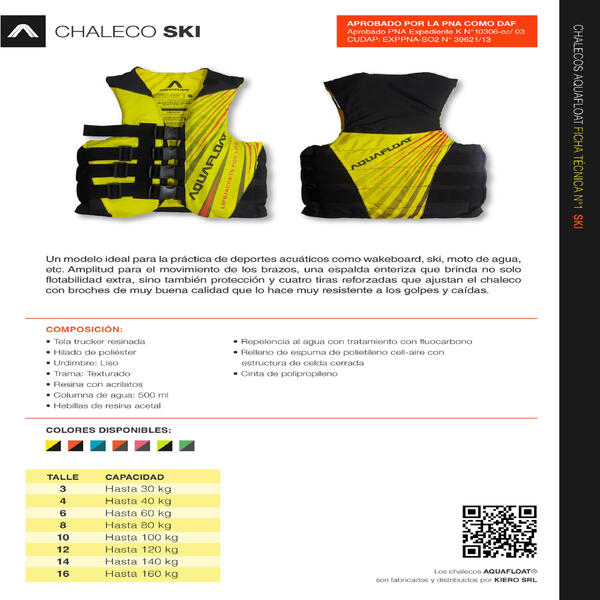 Chaleco Aquafloat SKI 4T color Lima Fluo-Negro 